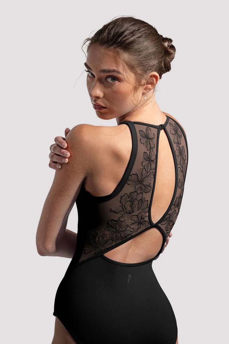 Ladies Iris Floral Halterneck Leotard (BLK)