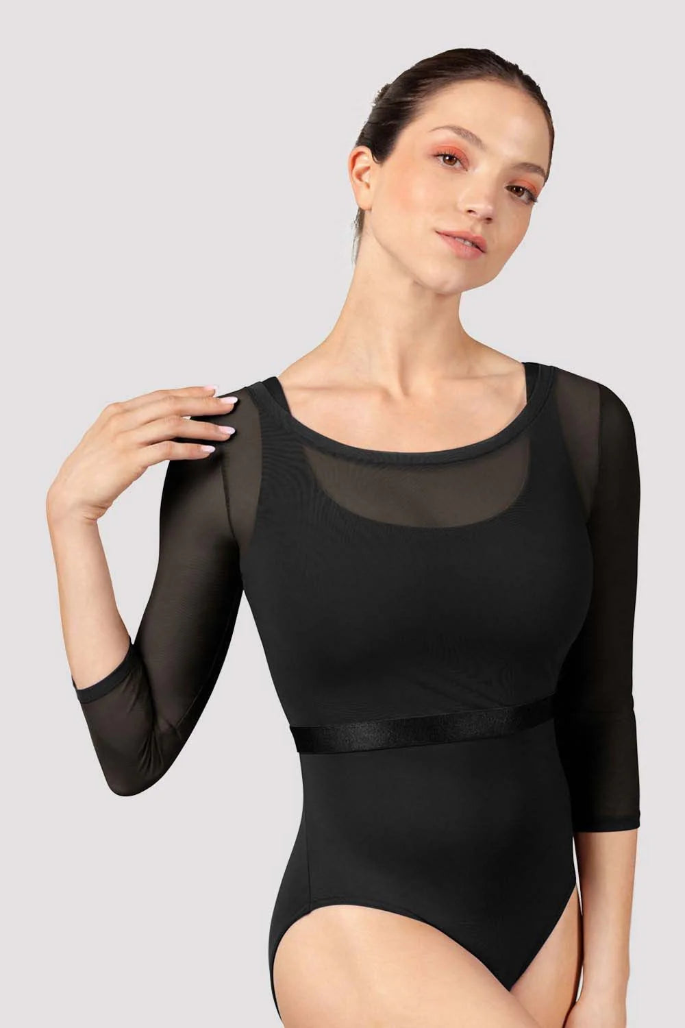 Ladies Majesty Mesh 3/4 Sleeve Top (Black)
