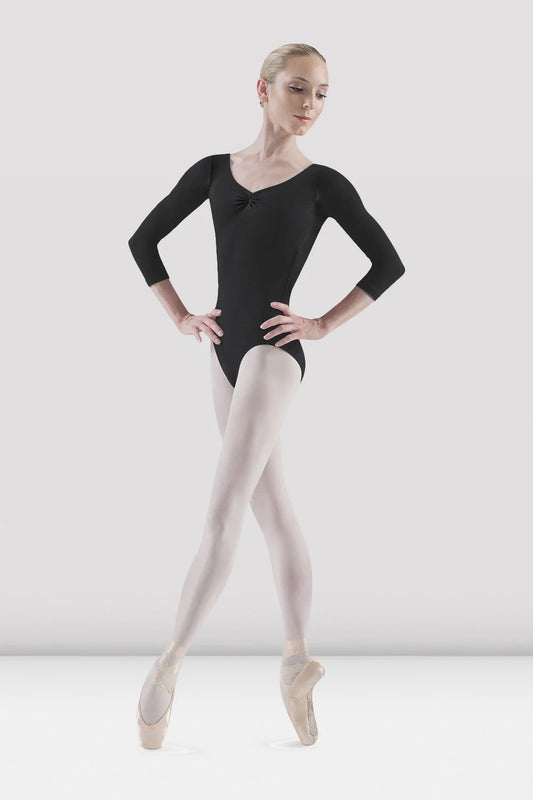 Pinch-front 3/4 Sleeve Leotard (BLK)