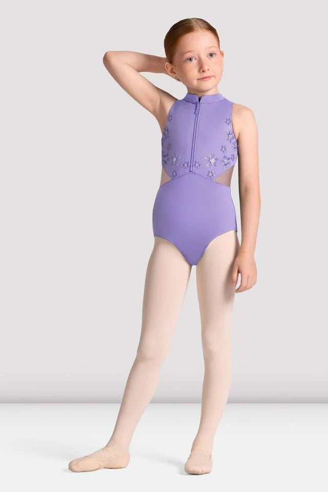 Girls Cayla Zip Front Leotard (Lilac)