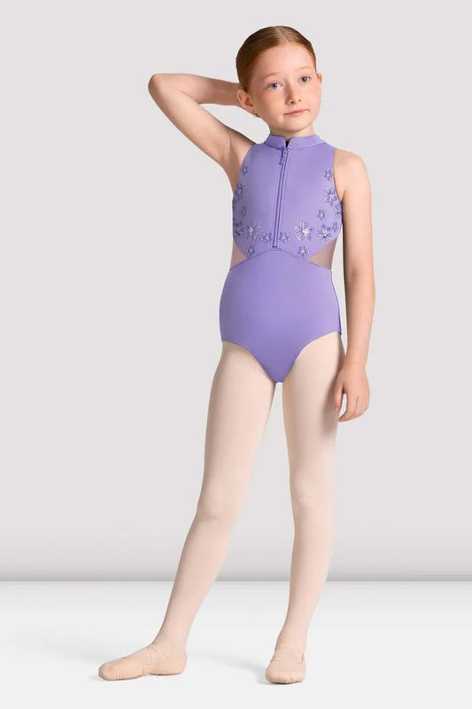 Girls Cayla Zip Front Leotard (Lilac)