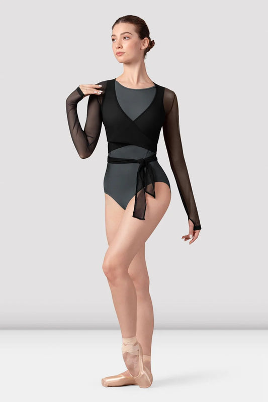 Ladies Bethan Mesh Wrap Top (Black)