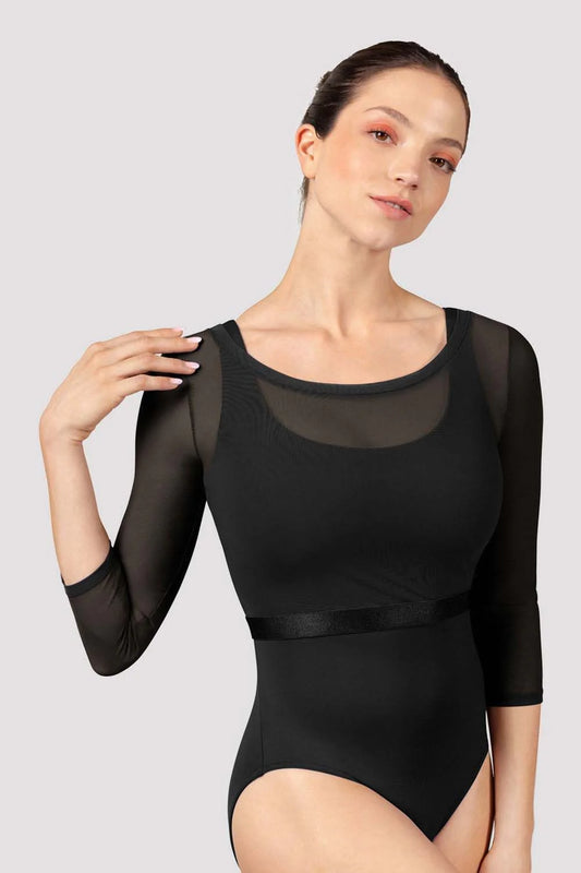 Ladies Majesty Mesh 3/4 Sleeve Top (Black)